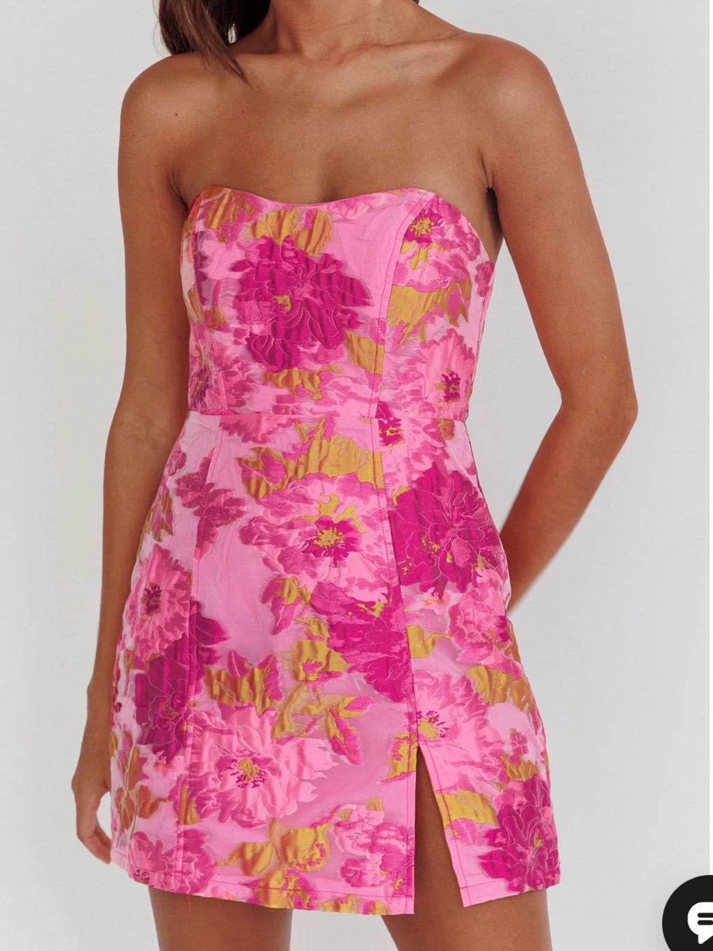 Selfie Leslie Pink And Yellow Strapless Floral Party Dress For Girls